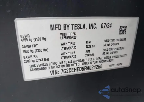 2024 Tesla Cybertruck All-Wheel Drive z USA, uszkodzony, nr VIN 7G2CEHED6RA024255